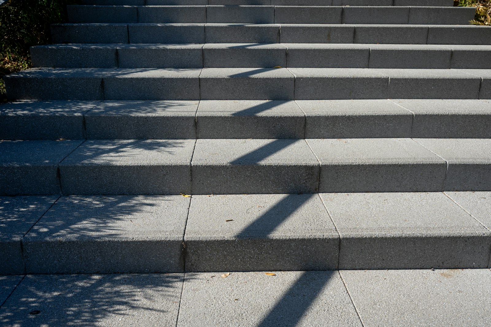 Stone steps with dappled sunlight and shadow.